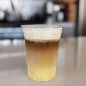 corn latte in plastic cup