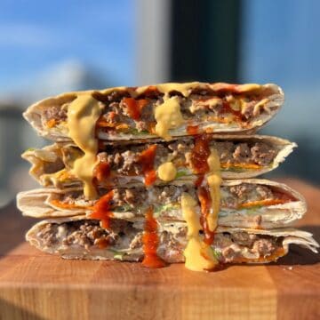 stacked crunchwrap supreme cross sections